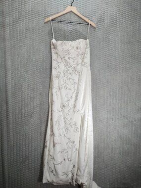 Landa White Strapless Gown Beaded with Train-Sz M/10